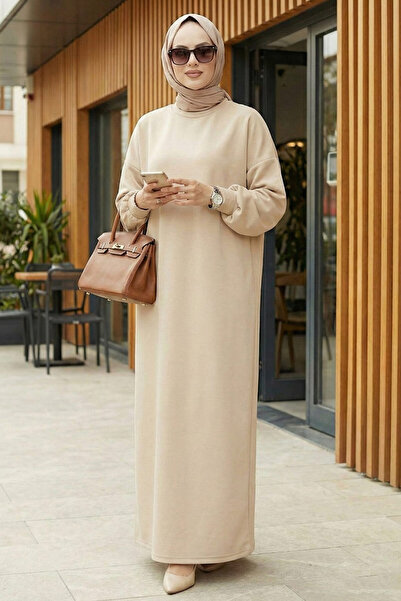 Neva Style Rochie Hijab din Trening Bej 23641BEJ