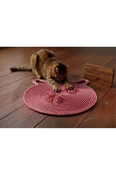 MoMMe Cat Dog Wicker Food Water Bowl Mat 25 cm Scratching Mat Pink