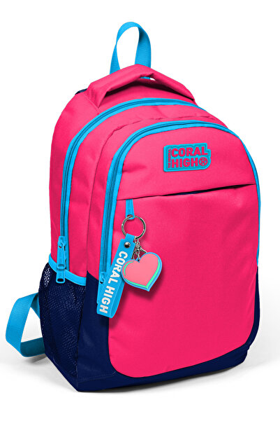 Coral High Kids Neon Coral-Navy Blue Three Compartment Backpack 14392