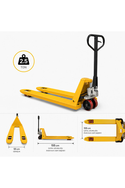 Ateş 2.5T TRANSPALET Döküm Kafalı Kırmızı&SİYAH Teker