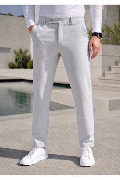 DOPPİO'N DENİM Erkek Gri Slim Fit Esnek Likralı Kumaş Pantolon