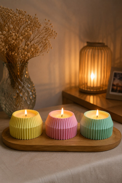 NİVORA HOME 3'lü set Renkli Dekoratif Mum