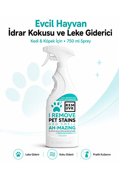 REMUVR Evcil Hayvan Leke ve Koku Giderici Sprey 750 ml Kedi Köpek İdrar Lekes...