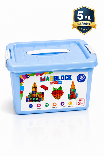 Magblock 108 Parça Manyetik Yapı Blokları - Tamamı Mıknatıslı - Çocuklar İçin...