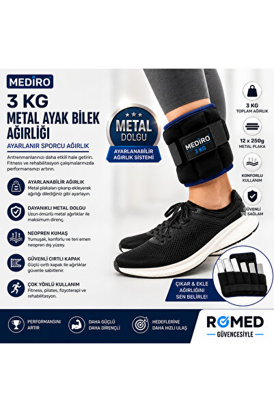 Romed MEDİRO 3 KG Metal El Ayak Bilek Ağırlığı-Ayarlanır Sporcu Ağırlık-1 Adet