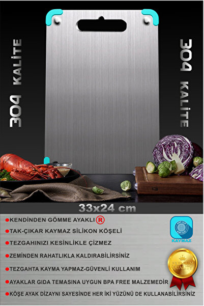 CGS Home Paslanmaz Çelik Kesme Tahtası (GÖMME AYAKLI)Silikon Köşeli(304 KALİT...
