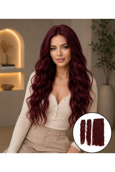 Makromehome Kızıl Afro Dalgalı Uzun Yarım Ay Saç – 3 Parça Çıt Çıt 75cm. 230 ...
