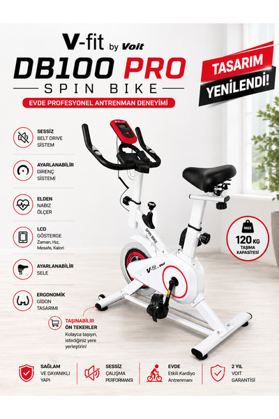 VFİT Db100 Pro Beyaz Spin Bike Elden Nabız Ölçer Direnci Ayarlanabilir Sessiz...