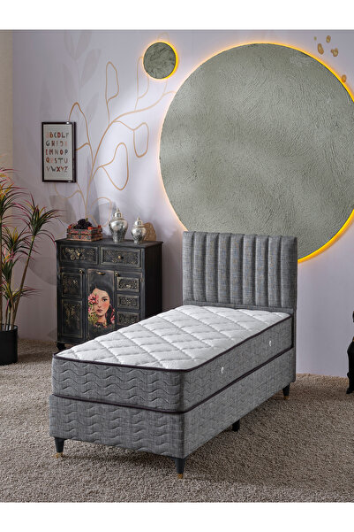 beehanem Ezgi Keten Gri 90x190 Tek Kişilik Yatak + Baza + Başlık 3'lü Set San...