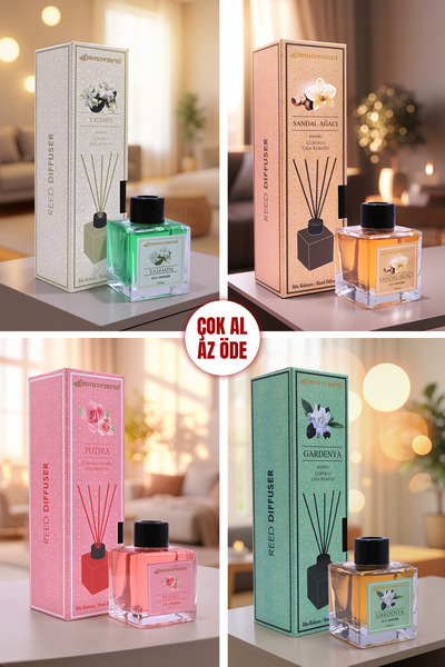 MOUVEMENT 4'Lü Çubuklu 100 ml Oda Kokusu Seti Çok Al Az Öde (Sandal Yasemin P...