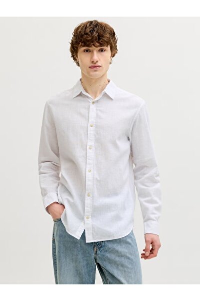Jack & Jones Men's Shirt, Regular fit, linen blend, striped print