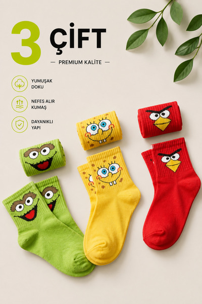 Socks Stores 3 Pairs of Colorful Patterned Unisex Socks Cotton Soft Textured ...