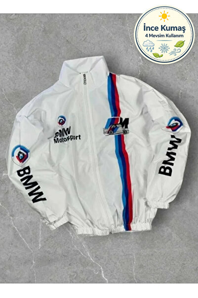 Lushen Bmw Unisex Paraşüt Kumaş Oversize Dijital Baskılı Siyah Rüzgarlık Yağm...