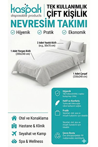 Kaspak disposable products TEK KULLANIMLIK ÇİFT KİŞİLİK NEVRESİM TAKIMI 1 ADET