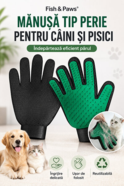 Fish & Paws Manusa tip perie de ingrijire pentru caini si pisici, ndeprteaz e...