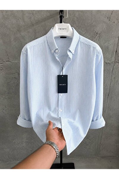 ONUR ERBİL MODA Erkek Çizgili Oversize Gömlek – Pamuklu Uzun Kollu Günlük Gömlek