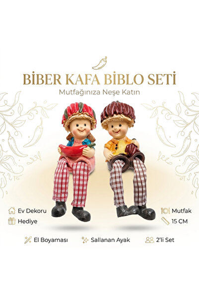 e-life shop Ayakları Sallanan Biber Kafalar Biblo Dekoratif Obje Hediyelik Ür...