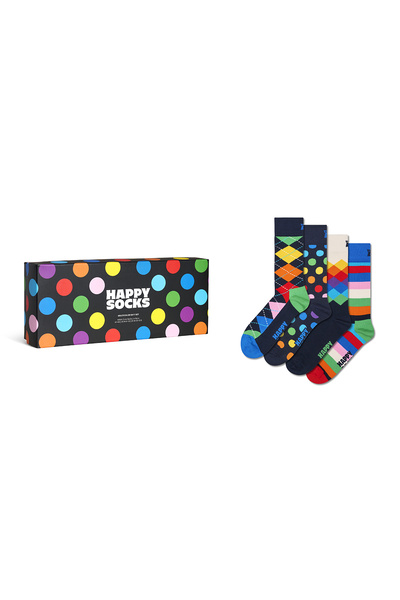 Derimod Happy Socks Men's Multi-Colored Patterned Cotton 4-Piece Sock Set P00...