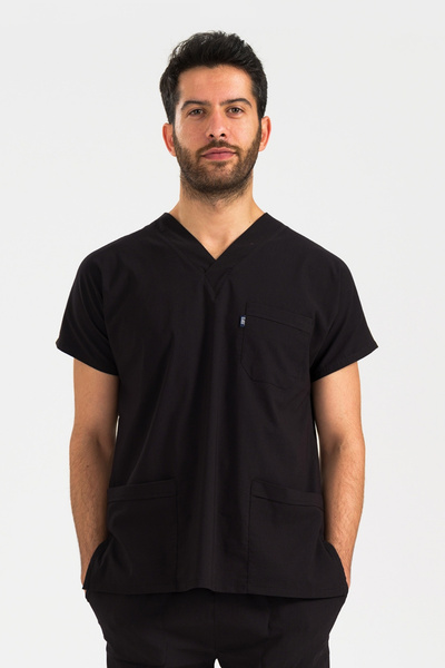 DRCLASS Tek Üst Siyah Likralı Unisex Medikal Hemşire Ve Doktor Üniforması Cerrahi Giyim
