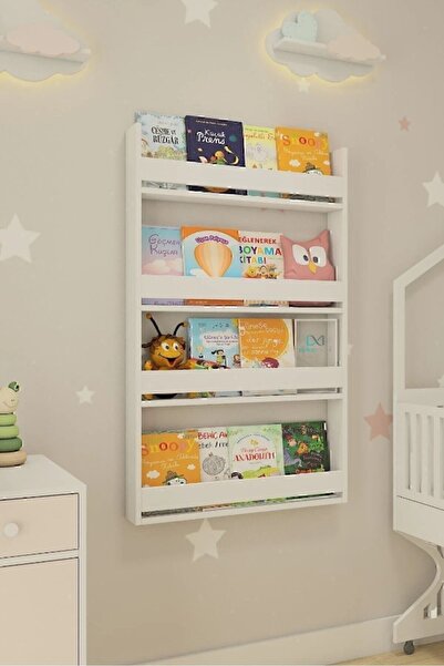 258 MoLife 4 Raflı Montessori Kitaplık Eğitici Çocuk Kitaplığı Beyaz