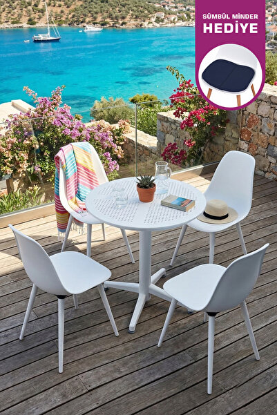 VİLİNZE Tilia Plastik Bahçe Balkon Bistro Seti Katlanır Masa 60*60 cm (1+4 Set)