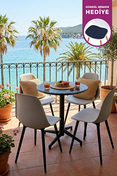 VİLİNZE Tilia Plastik Bahçe Balkon Bistro Seti Katlanır Masa 60*60 cm (1+4 Set)