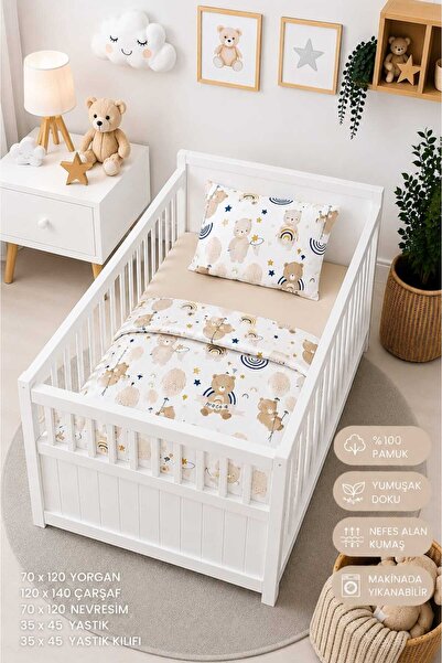 100% Cotton Fabric Baby Park Crib 5-Piece Quilt and Duvet Cover Set (70 X 120 CM)