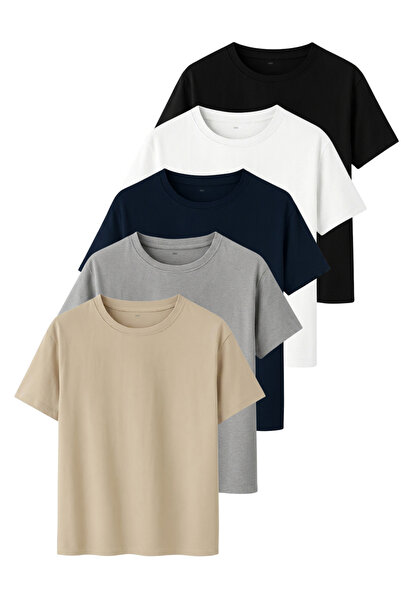 DK DAKSEL Men's 5-Pack Cotton Short Sleeve Crew Neck Comfort Fit T-Shirt