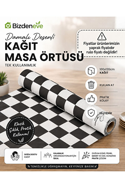 Regron Tek Kullanımlık Kağıt (1 ADET) Masa Örtüsü 100x120 cm Dama Desenli, Ba...