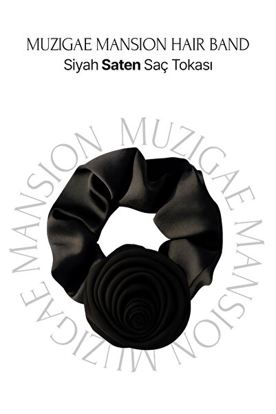 Muzigae Mansion Gül Detaylı Siyah Saten Saç Tokası Hair Band