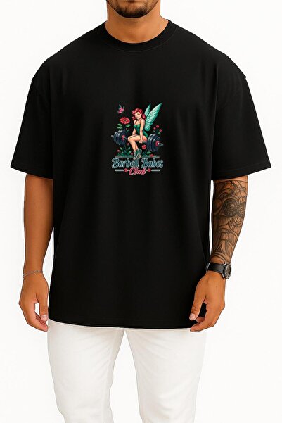 Bahriyeli Collection Oversized Barbell Babes Club Gym Chest Printed Unisex T-...