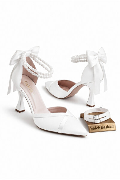 Famels Women's White High Heels Pearl Ankle Bridal Wedding Evening Dress Shoe...
