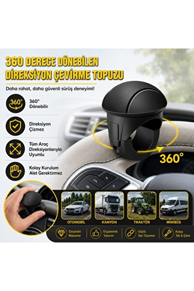 Polham Araç Direksiyon Topuzu 360 Dönebilir, Direksiyon Çizmez, Tüm Araç Dire...