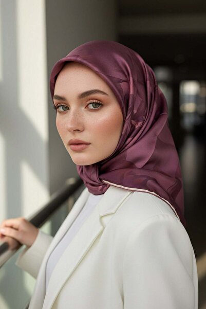 Vissona % 57 İPEK % 43 VİSKON Twill İpek Çiçek Desenli Gül Kurusu Renkli 90x9...