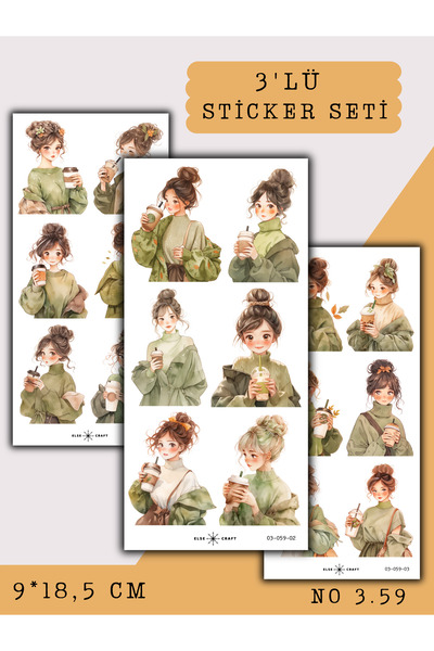 Else Craft 3'lü Study With Me Temalı - Kahve Kızlar Sticker 3.59 - Ajanda Pla...