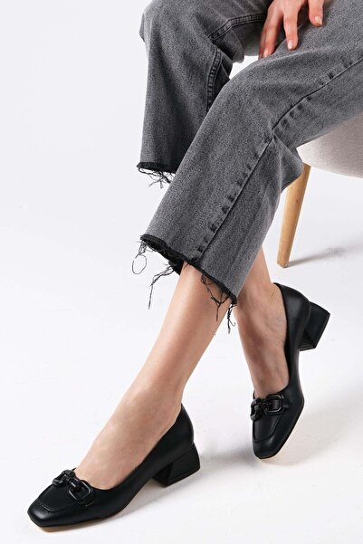 Mio Gusto Γυναικεία παπούτσια με κοντό τακούνι Dolly Black Color Blunt Toe με...