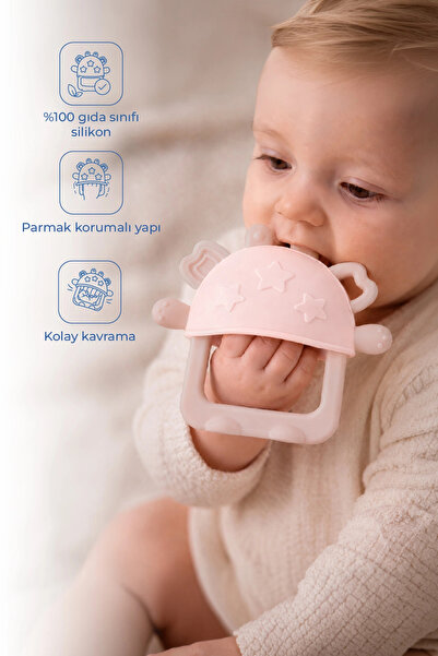 Babyjem Crabby Silicone Teether with Holding Ring Pink