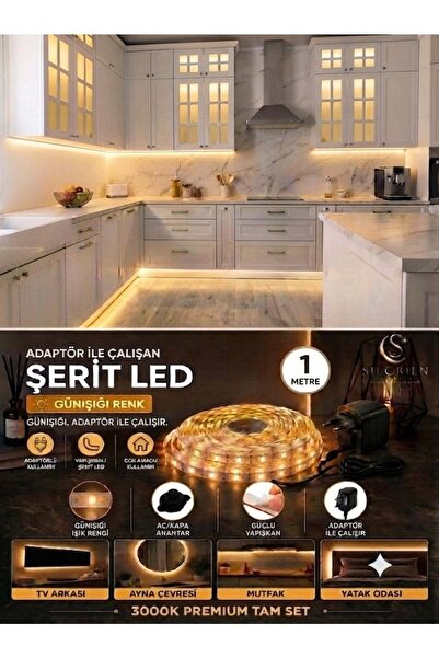 Silorien 1 Metre Günışığı Şerit LED Mutfak Dolabı Tezgah Üstü Adaptörlü Aç Ka...