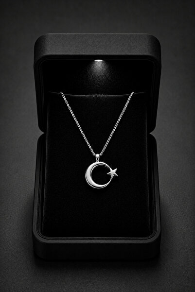 ÇEKİRDEK JEWELRY Işıklı Hediye Kutulu 925 Ayar Gümüş Ay Yıldız Kolye – Rodaj ...