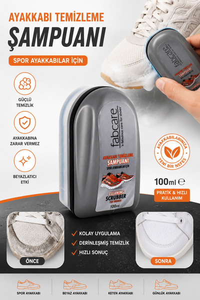 Fabcare Spor Ayakkabı Temizleme Şampuanı Süngerli Temizlik Aparatı 100 ml-Nat...