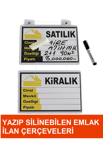 ETİKETLİK FİYATLIK GÖRSEL EMLAK VİTRİN STAND 12AD - İLAN KAĞITLI , KALEM HEDİ...