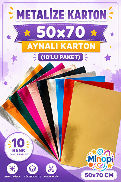 Minopi Aynalı Metalize Fon Kartonu 50x70 Cm 10 Adet Karışık Renk - 10'lu Paket