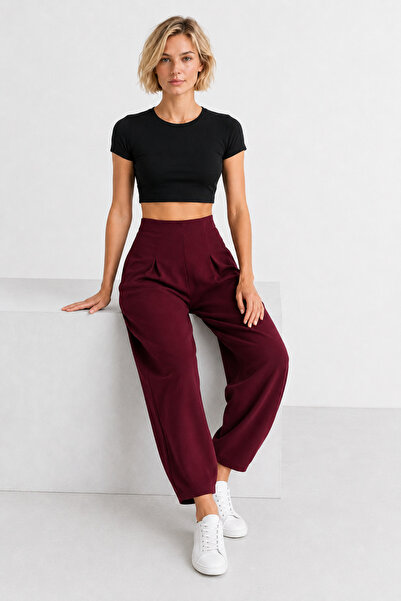 Zilan Koluş Design Pantaloni balon de damă, bordo, cu talie elastică