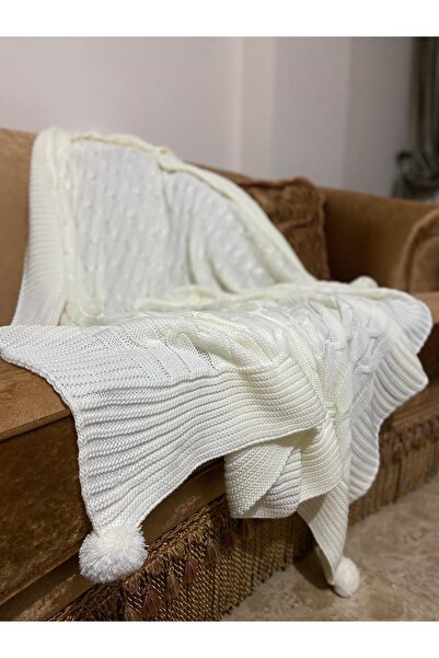 Madame Suzie De Paris Ygt Home Knitwear Knitted Tv Blanket - Leg Shawl - Bone...