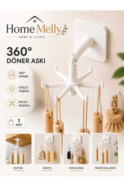 btm home 360° Dönen Çok Amaçlı Yapışkanlı Beyaz Banyo & Mutfak Askısı – Organ...