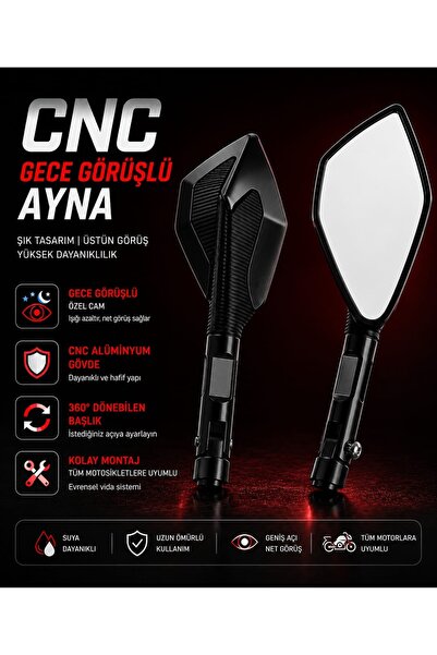 Genel Markalar MOTOSİKLET AYNASI CNC ALÜMİNYUM DÜZ 8-10MM/TERS 10M siya RENK ...