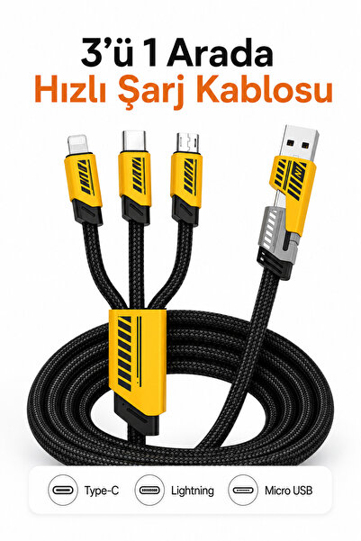 TEKNOKUTUM 3'ü 1 arada 100W 5A Hızlı Şarj USB Tip-C Mikro Hızlı Şarj Kablosu ...