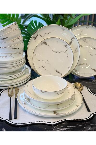 Onedekor 24 Parça 6 Kişilik Porselen Yemek Takımı Marble