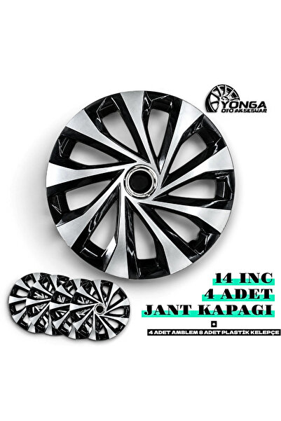 YONGA OTO AKSESUAR RENAULT MEGANE 14 İnç Jant Kapağı 4'lü Set Siyah Gümüş + 4...