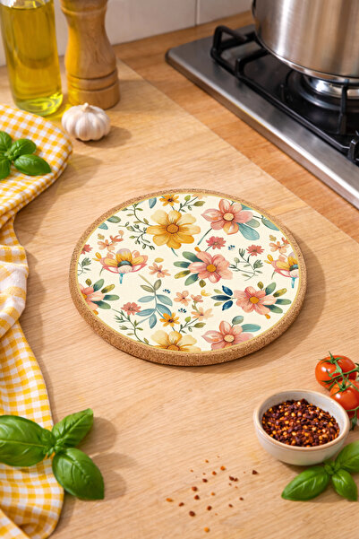 Flower Patterned Mushroom Final Pot Pan Coaster 19cm Diameter 1cm Thickness